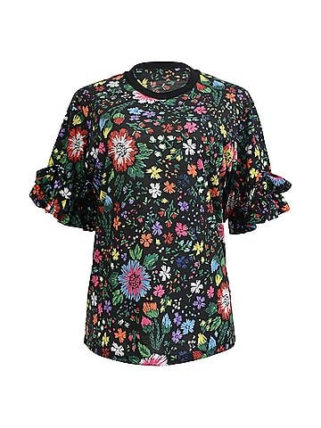 Victoria Beckham Victoria Beckham Floral-Printed Printed Ruffle T-Shirt in Multicolor Cotton (view 1)