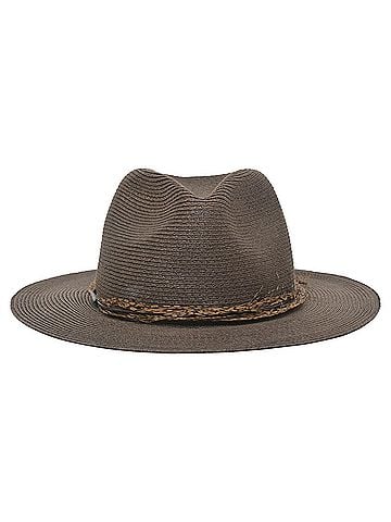 Eugenia Kim Eugenia Kim Feather Fedora Hat in Dark Brown Straw (view 1)