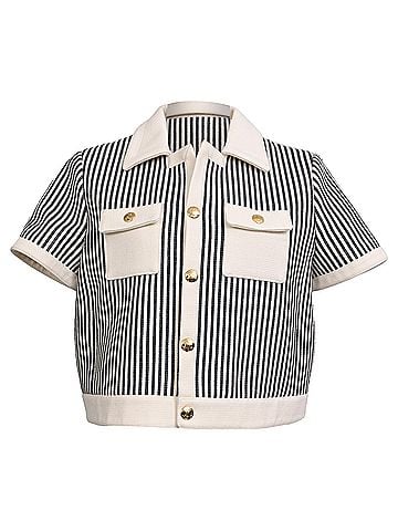 Céline Celine Striped Cropped Jacket in Black and White Wool (view 1)