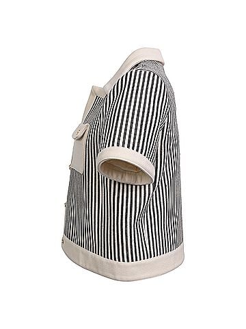 Céline Celine Striped Cropped Jacket in Black and White Wool (view 2)