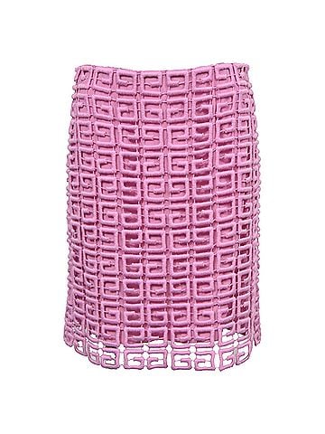 Givenchy Givenchy 4G Logo Guipure Lace Miniskirt in Pink Wool (view 1)
