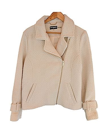 Karl Lagerfeld Paris Ivory Boucle Biker Jacket (view 1)