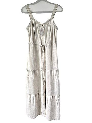Lucky Brand Lucky Linen Blend Smoked Tiered Midi Dress Casual Dress (view 2)