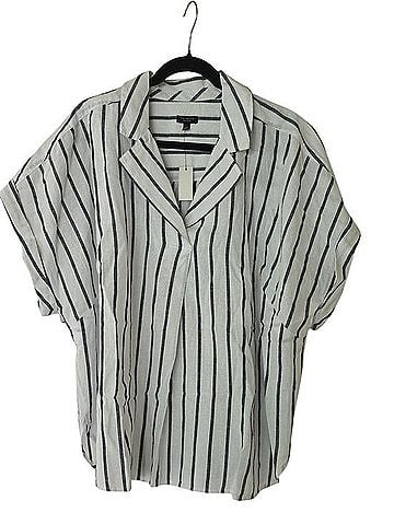Talbots Refreshing Stripe Linen Popover Short Sleeve Blouse (view 1)