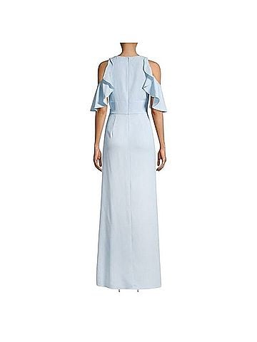 Monique Lhuillier Ruffle Shoulder Keyhole Gown Cocktail Dress (view 2)