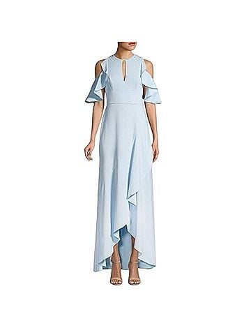Monique Lhuillier Ruffle Shoulder Keyhole Gown Cocktail Dress (view 1)