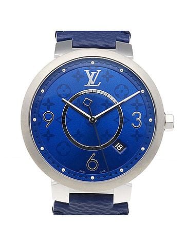 Louis Vuitton Louis Vuitton Tambour Slim Monogram Cobalt GM Watch, Stainless Steel, Quartz, Men's, QA150. (view 1)