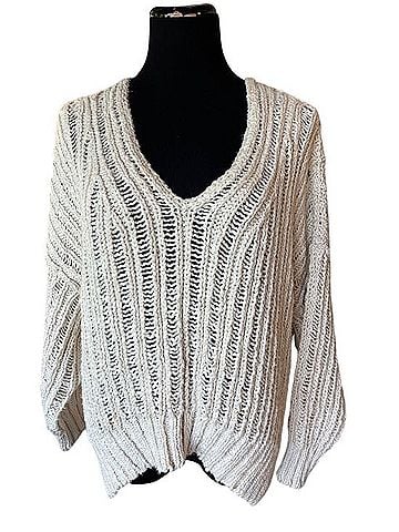 Free People Open-Knit V-Neck Sweater Pullover Sweater (view 1)