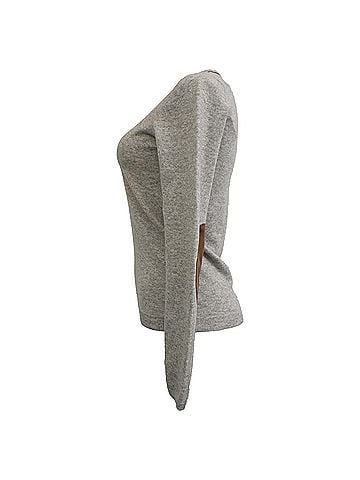 Brunello Cucinelli Brunello Cucinelli V-Neck Elbow-Patch Sweater in Grey Cashmere (view 2)