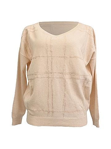 Brunello Cucinelli Brunello Cucinelli V-Neck Patterned Sweater in Nude Cashmere (view 1)