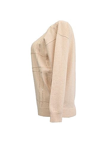 Brunello Cucinelli Brunello Cucinelli V-Neck Patterned Sweater in Nude Cashmere (view 2)