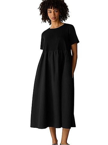 Eileen Fisher Mixed Media Organic Cotton Midi Casual Dress (view 1)