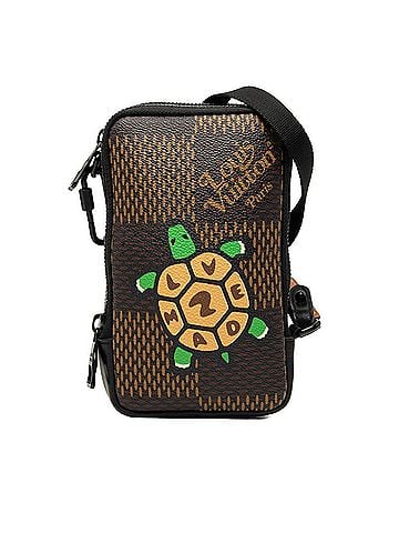 Louis Vuitton Louis Vuitton x NIGO Damier Giant Double Phone Pouch Crossbody Shoulder Bag N40377 Brown Leather Women's LOUIS VUITTON (view 1)