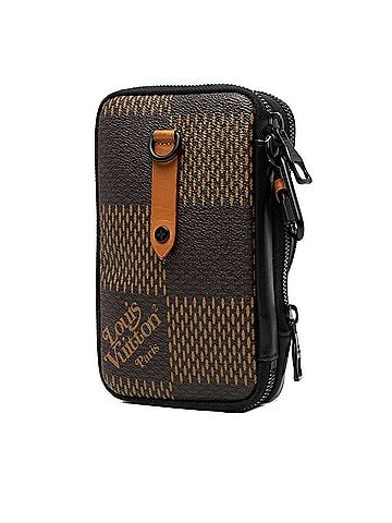 Louis Vuitton Louis Vuitton x NIGO Damier Giant Double Phone Pouch Crossbody Shoulder Bag N40377 Brown Leather Women's LOUIS VUITTON (view 2)