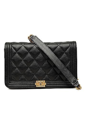 Chanel Chanel Coco Mark Boy Chain Wallet Shoulder Bag AP1117 Black Gold Caviar Skin Women's CHANEL (view 1)