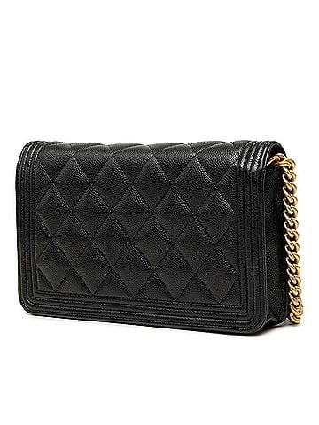 Chanel Chanel Coco Mark Boy Chain Wallet Shoulder Bag AP1117 Black Gold Caviar Skin Women's CHANEL (view 2)