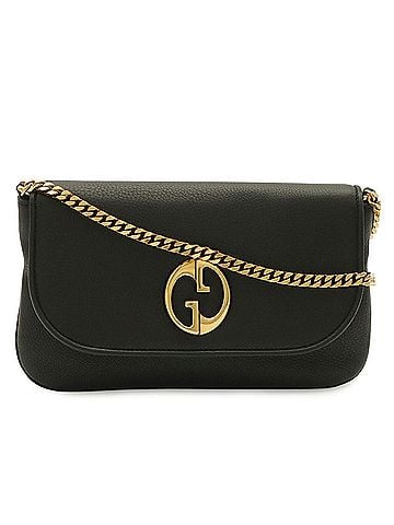 Gucci GUCCI 1973 Interlocking G Double Chain Shoulder Bag, Leather, Black, 251820 (view 1)