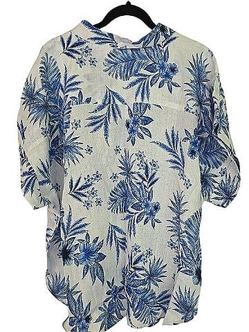 Talbots Painted Palms Linen Popover Short Sleeve Blouse (view 2)