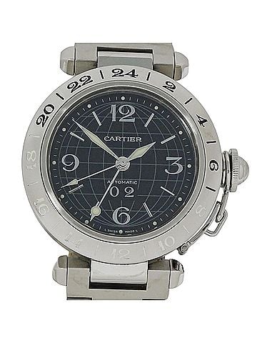 Cartier Cartier Pasha C Meridian GMT Date Automatic Watch for Boys, Stainless Steel (SS) W31049M7, Silver &amp; Black (view 2)