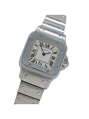 Cartier Cartier women's watch, Santos Galbee SM, quartz movement, stainless steel (SS), W20056D6, silver/ivory. (view 1)