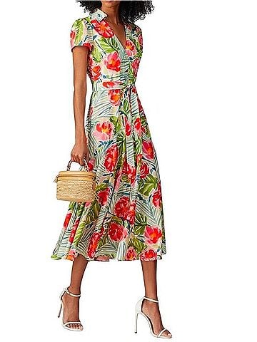 Badgley Mischka Floral Midi Dress Casual Dress (view 2)
