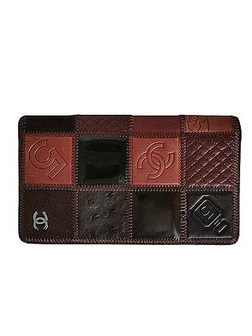 Chanel CHANEL Icon Line Coco Mark Patchwork Long Wallet, Bi-fold with Box, Brown, Women's (view 1)