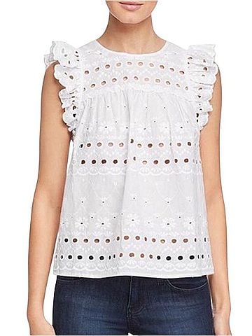 Kate Spade New York White Cotton Eyelet Short Sleeve Blouse (view 1)