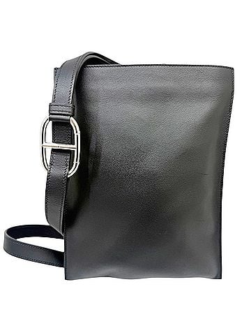 Hermès HERMES Hermes Possam Plus Swift Black Shoulder Bag Leather Chaine d'Ancre Body Women's Men's (view 1)
