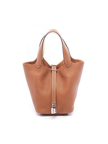 Hermès Hermes Picotin Lock Eclat PM Handbag, Leather, Taurillon Clemence Women's, Brown/White, Nata (view 1)