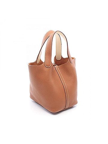 Hermès Hermes Picotin Lock Eclat PM Handbag, Leather, Taurillon Clemence Women's, Brown/White, Nata (view 2)