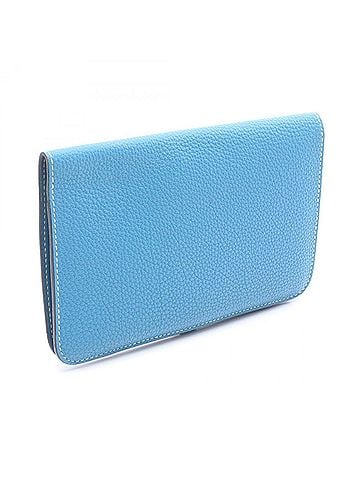 Hermès Hermes Dogon Duo GM Blue Jean Bi-fold Long Wallet, Leather, Taurillon Clemence Women's, (view 2)