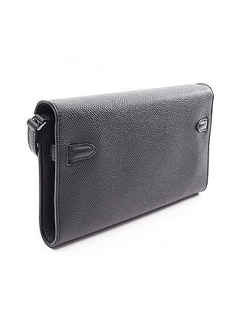 Hermès Hermes Kelly Long To Go Shoulder Bag/Handbag, Leather (Veau Epsom), Black, with external stitching. (view 2)