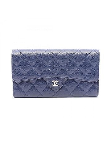 Chanel Chanel Matelassé Bi-fold Long Wallet, Caviar Leather (Grained Calfskin), Women's, Navy (view 1)