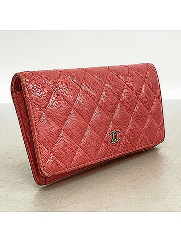 Chanel Chanel long wallet, Matelassé caviar leather, pink, women's. (view 2)