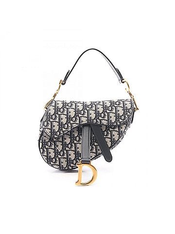 Christian Dior Christian Dior Dior Saddle Bag Mini Oblique Jacquard Handbag, Canvas Leather, Women's, Ivory/Navy (view 1)