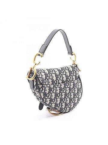 Christian Dior Christian Dior Dior Saddle Bag Mini Oblique Jacquard Handbag, Canvas Leather, Women's, Ivory/Navy (view 2)