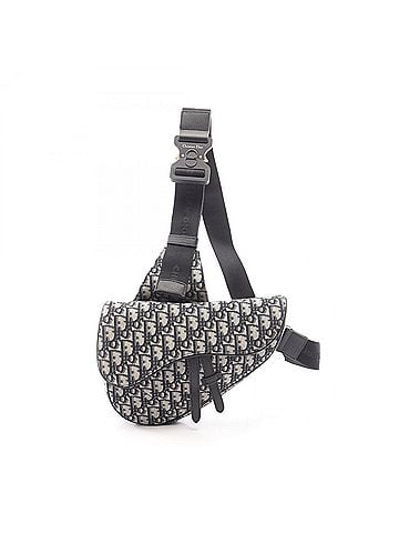 Christian Dior Christian Dior Dior SADDLE Saddle Bag, Oblique Jacquard Waist Body Handbag, Canvas Leather, Men's, Ivory/Black (view 1)