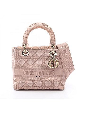Christian Dior Christian Dior Dior LADY D-LITE Medium Cannage 2-Way Handbag, Canvas, Women's, Pink (view 1)