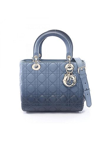 Christian Dior Christian Dior Dior LADY DIOR Cannage 2-Way Handbag, Leather, Women's, Blue/Navy (view 1)