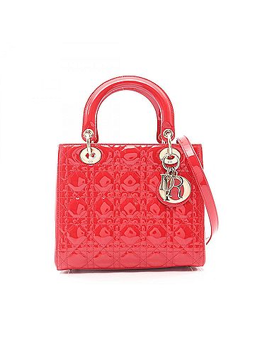 Christian Dior Christian Dior Dior LADY DIOR Cannage 2-Way Handbag, Patent Leather, Women's, Red (view 1)