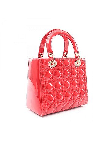 Christian Dior Christian Dior Dior LADY DIOR Cannage 2-Way Handbag, Patent Leather, Women's, Red (view 2)