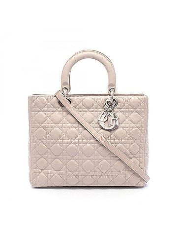 Christian Dior Christian Dior Dior Lady Large 2-Way Handbag, Leather, Women's, Beige (view 1)