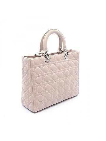 Christian Dior Christian Dior Dior Lady Large 2-Way Handbag, Leather, Women's, Beige (view 2)