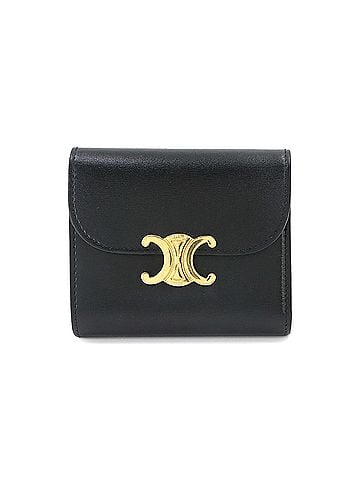 Céline Celine Triomphe Compact Wallet, Tri-fold Leather, Black, 10D783DPV, Gold Hardware, Wallet (view 1)