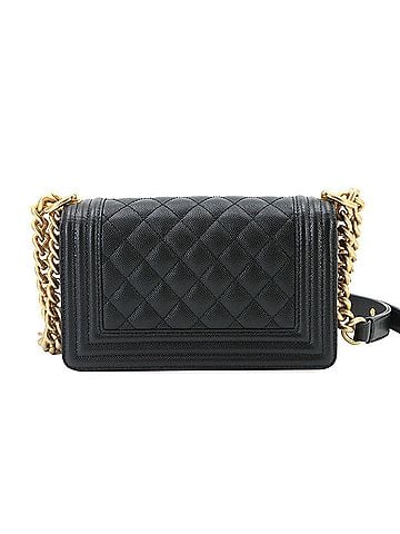 Chanel Chanel Boy Small Chain Shoulder Handbag, Caviar Leather, Black, A67085, Gold Hardware (view 2)