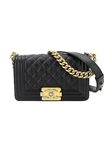 Chanel Chanel Boy Small Chain Shoulder Handbag, Caviar Leather, Black, A67085, Gold Hardware (view 1)