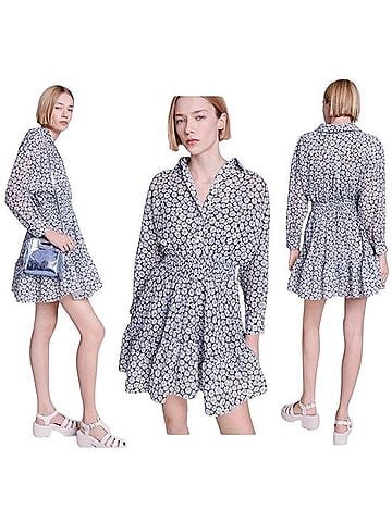 Maje Flared Floral Gauze Mini Skater Dress Casual Dress (view 1)