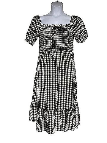 French Connection Gingham Smocked Puff Sleeve Midi Dress Casual Dress (view 1)