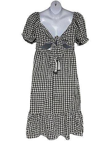 French Connection Gingham Smocked Puff Sleeve Midi Dress Casual Dress (view 2)