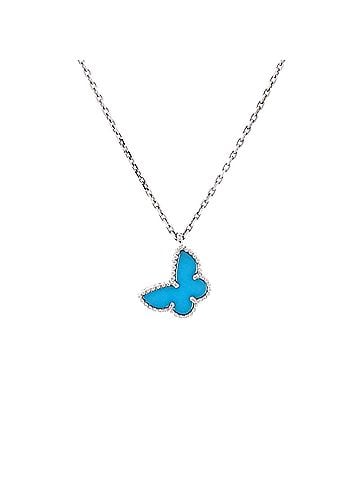 Van Cleef & Arpels Sweet Alhambra Butterfly Pendant Necklace 18K White Gold with Turquoise (view 1)
